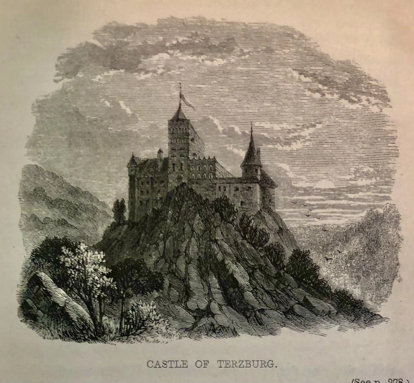 Bran Castle, “Castle of Terzburg”, illustration in Charles Boner’s Transylvania (1865), p. 278