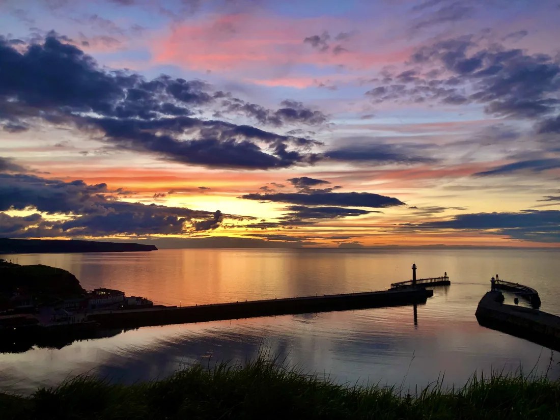 Whitby harbour at sunset