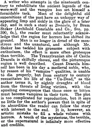 Contemporary review of Dracula.