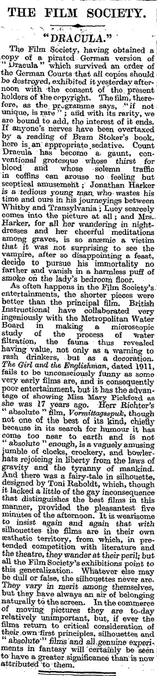 Dracula article, The Film Society