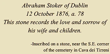 Gravestone of Abraham Stoker, Cava de’ Tirreni, Italy