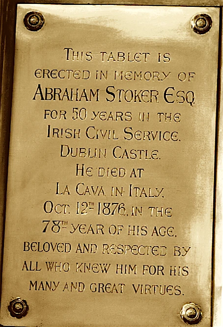 Abraham Stoker memorial, Rathfarnham (image courtesy of D. Appleyard)