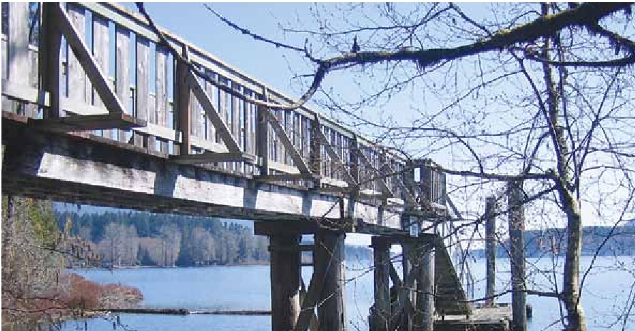 Wooden dock above Cowichan Lake at the Simpson property.