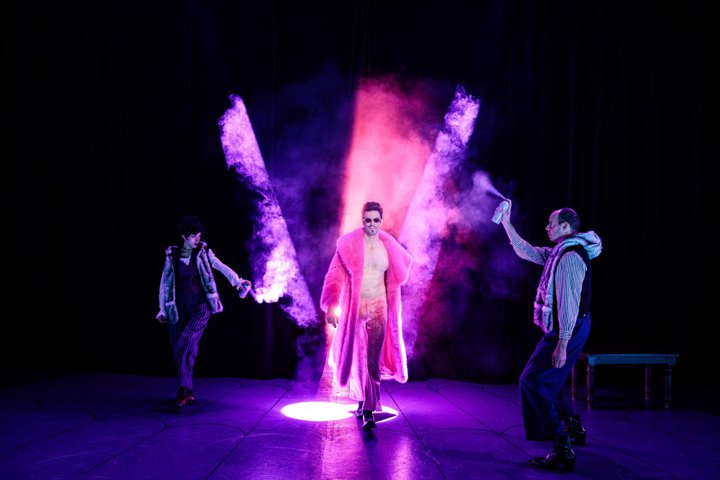 Paul Melendy makes Dracula’s entrance in Actors’ Shakespeare Project’s 2026 production at the Mosesian Center for the Arts; photograph accompanying WBUR’s review.