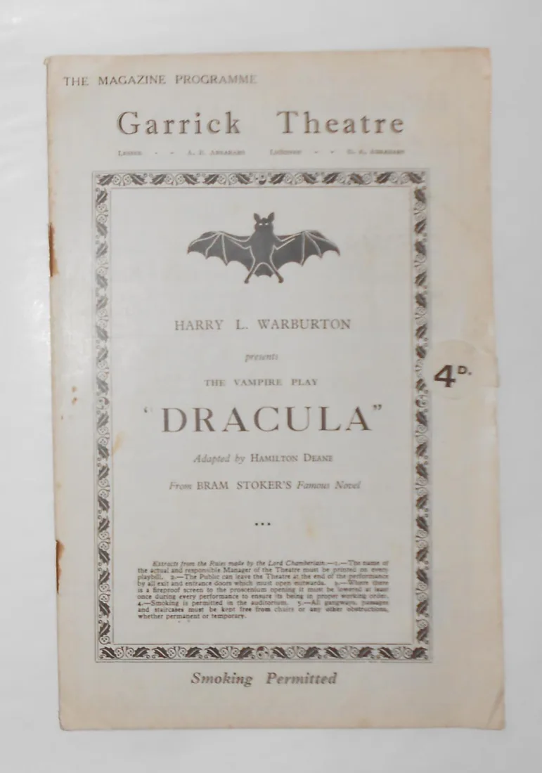 Garrick Theatre programme for Hamilton Deane’s Dracula (1927)