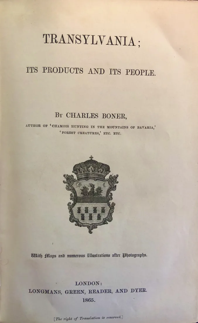 Title page of Boner’s Transylvania: Its Products and Its People (1865)