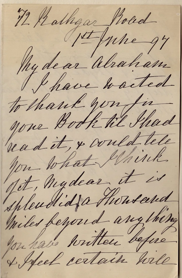 Charlotte Stoker’s letter to Bram about Dracula, 1 June 1897, first page