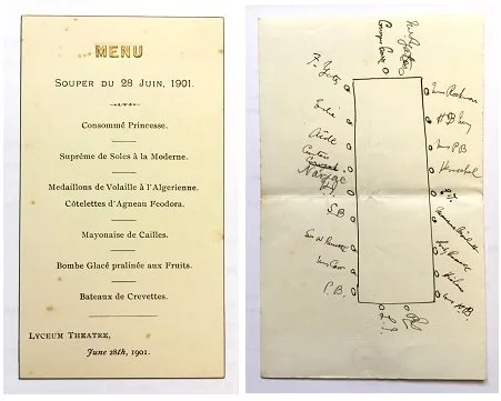 Lyceum supper menu 28 June 1901