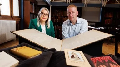NLI director Dr Audrey Whitty and Brian Cleary with material relating to Gibbet Hill.