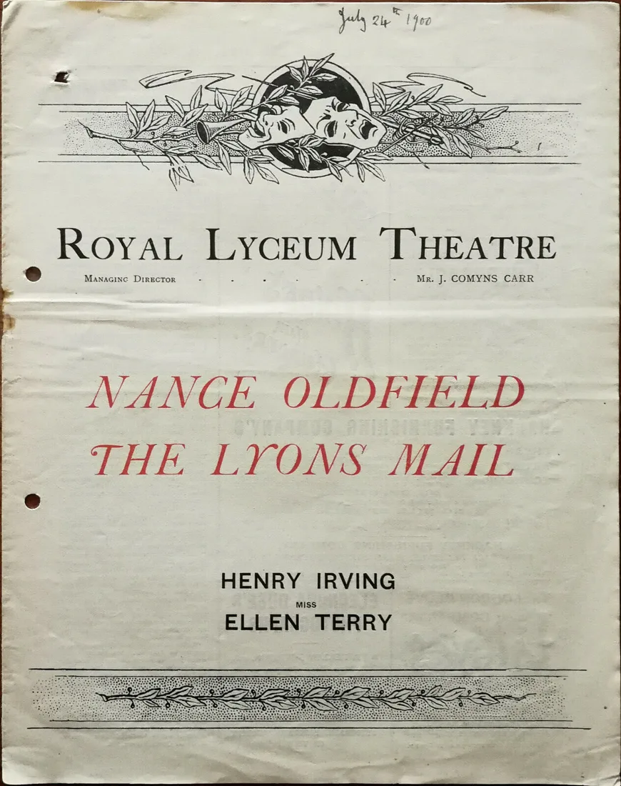 Programme for Henry Irving’s 1900 revival of The Lyons Mail at the Lyceum Theatre.