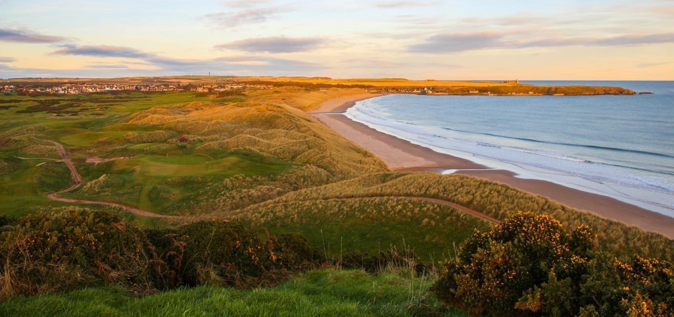 Cruden Bay beach and dunes, looking towards the village and Slains Castle; from the Estate’s guide, page 17.
